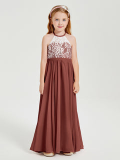 Long Chiffon Bridesmaid Dresses Lace Top Terracotta