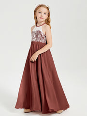 Long Chiffon Bridesmaid Dresses Lace Top Terracotta