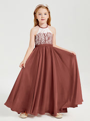 Long Chiffon Bridesmaid Dresses Lace Top Terracotta