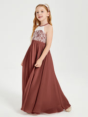 Long Chiffon Bridesmaid Dresses Lace Top Terracotta