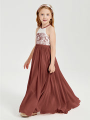 Long Chiffon Bridesmaid Dresses Lace Top Terracotta