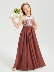 Long Chiffon Bridesmaid Dresses Lace Top Terracotta