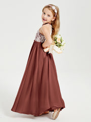 Long Chiffon Bridesmaid Dresses Lace Top Terracotta