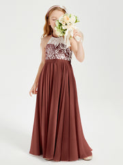 Long Chiffon Bridesmaid Dresses Lace Top Terracotta