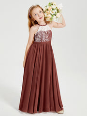 Long Chiffon Bridesmaid Dresses Lace Top Terracotta