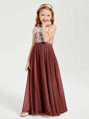 Long Chiffon Bridesmaid Dresses Lace Top Terracotta