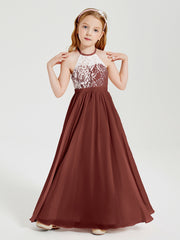 Long Chiffon Bridesmaid Dresses Lace Top Terracotta
