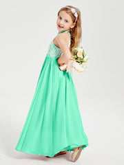 Long Chiffon Bridesmaid Dresses Lace Top Turquoise