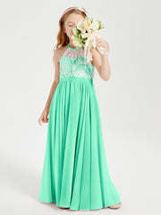 Long Chiffon Bridesmaid Dresses Lace Top Turquoise