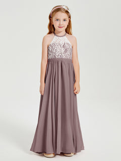 Long Chiffon Bridesmaid Dresses Lace Top Vintage Mauve