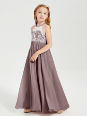 Long Chiffon Bridesmaid Dresses Lace Top Vintage Mauve