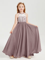 Long Chiffon Bridesmaid Dresses Lace Top Vintage Mauve