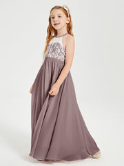 Long Chiffon Bridesmaid Dresses Lace Top Vintage Mauve