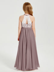 Long Chiffon Bridesmaid Dresses Lace Top Vintage Mauve