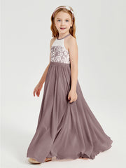 Long Chiffon Bridesmaid Dresses Lace Top Vintage Mauve