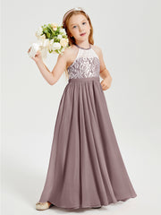 Long Chiffon Bridesmaid Dresses Lace Top Vintage Mauve