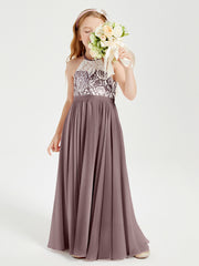 Long Chiffon Bridesmaid Dresses Lace Top Vintage Mauve
