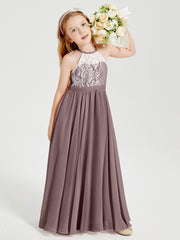 Long Chiffon Bridesmaid Dresses Lace Top Vintage Mauve