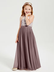 Long Chiffon Bridesmaid Dresses Lace Top Vintage Mauve