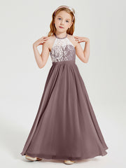 Long Chiffon Bridesmaid Dresses Lace Top Vintage Mauve