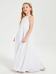 Long Chiffon Bridesmaid Dresses Lace Top White
