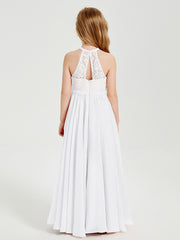 Long Chiffon Bridesmaid Dresses Lace Top White