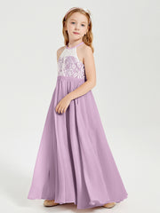 Long Chiffon Bridesmaid Dresses Lace Top Wisteria