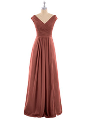 V Neck Chiffon Gown with Cap Sleeves Terracotta