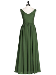 V Neck Maxi Chiffon Dresses with Ziper Back Olive Green