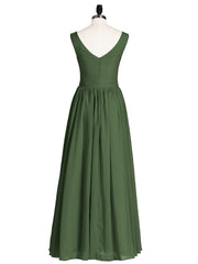 V Neck Maxi Chiffon Dresses with Ziper Back Olive Green Plus Size