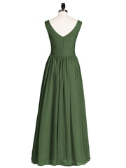 V Neck Maxi Chiffon Dresses with Ziper Back Olive Green
