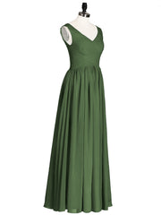 V Neck Maxi Chiffon Dresses with Ziper Back Olive Green Plus Size