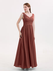 V Neck Maxi Chiffon Dresses with Ziper Back Terracotta Plus Size