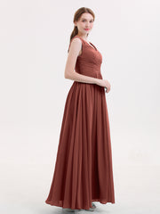 V Neck Maxi Chiffon Dresses with Ziper Back Terracotta