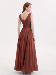 V Neck Maxi Chiffon Dresses with Ziper Back Terracotta