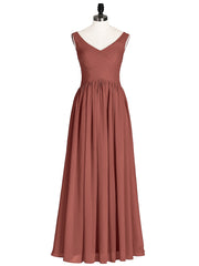 V Neck Maxi Chiffon Dresses with Ziper Back Terracotta