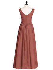 V Neck Maxi Chiffon Dresses with Ziper Back Terracotta
