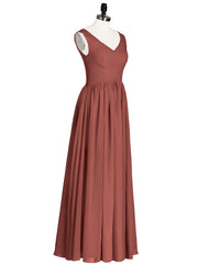 V Neck Maxi Chiffon Dresses with Ziper Back Terracotta