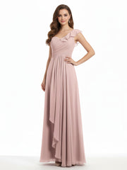 One ruffle Shoulder Long Bridesmaid Dress Dusty Rose