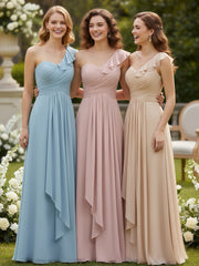 One ruffle Shoulder Long Bridesmaid Dress Dusty Rose