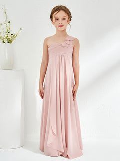 One ruffle Shoulder Junior Bridesmaid Dresses Mist