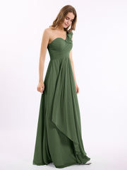 One ruffle Shoulder Long Bridesmaid Dress Olive Green Plus Size
