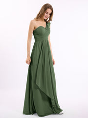 One ruffle Shoulder Long Bridesmaid Dress Olive Green