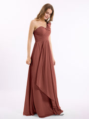 One ruffle Shoulder Long Bridesmaid Dress Terracotta Plus Size