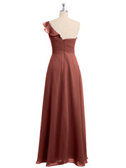 One ruffle Shoulder Long Bridesmaid Dress Terracotta Plus Size