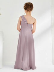 One ruffle Shoulder Junior Bridesmaid Dresses Dusk