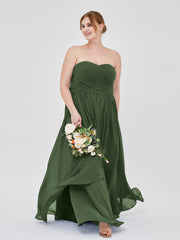 Sweetheart Neck Empire Chiffon Bridemsiad Gown Olive Green Plus Size