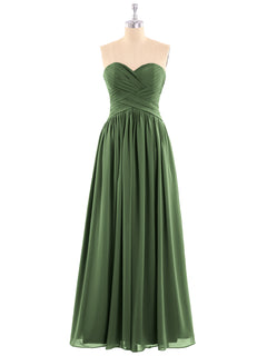 Chiffon Bridesmaid Dresses Cross Pleated Bodice Olive Green Plus Size