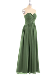 Chiffon Bridesmaid Dresses Cross Pleated Bodice Olive Green