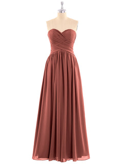 Chiffon Bridesmaid Dresses Cross Pleated Bodice Terracotta